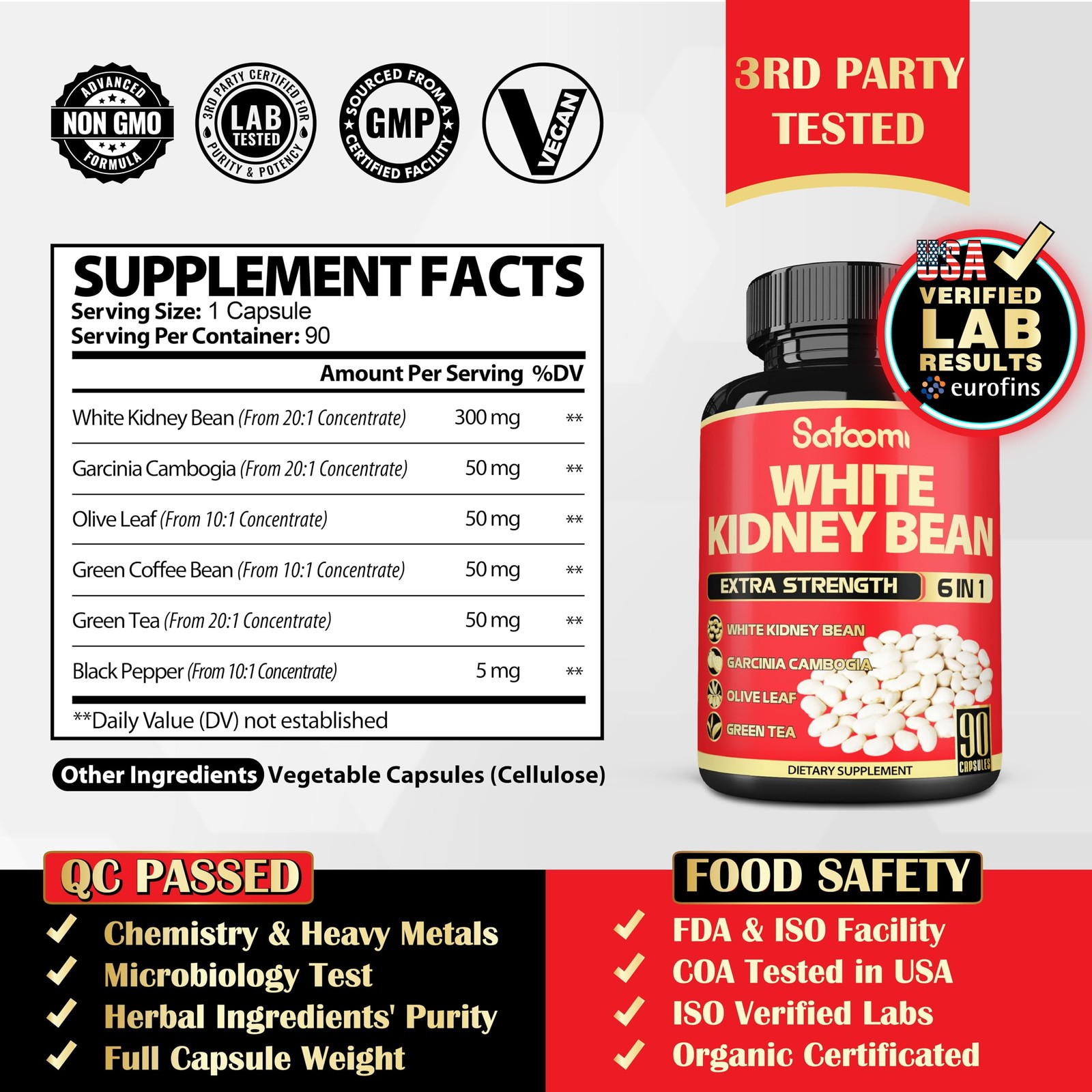 White Kidney Bean Extract 6500mg for Carb Blocker Weight Loss 120 Capsules