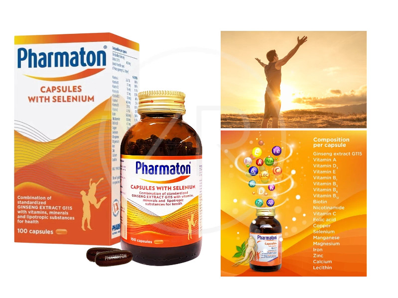 Pharmaton with G115 Ginseng and Selenium, Vitamins, Energy Booster 100 Tablets