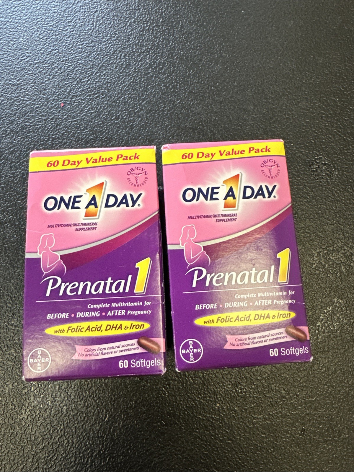 One A Day Prenatal 1, 60 Day Value Pack With Folic Acid DHA Iron Exp 10/26 2x!!