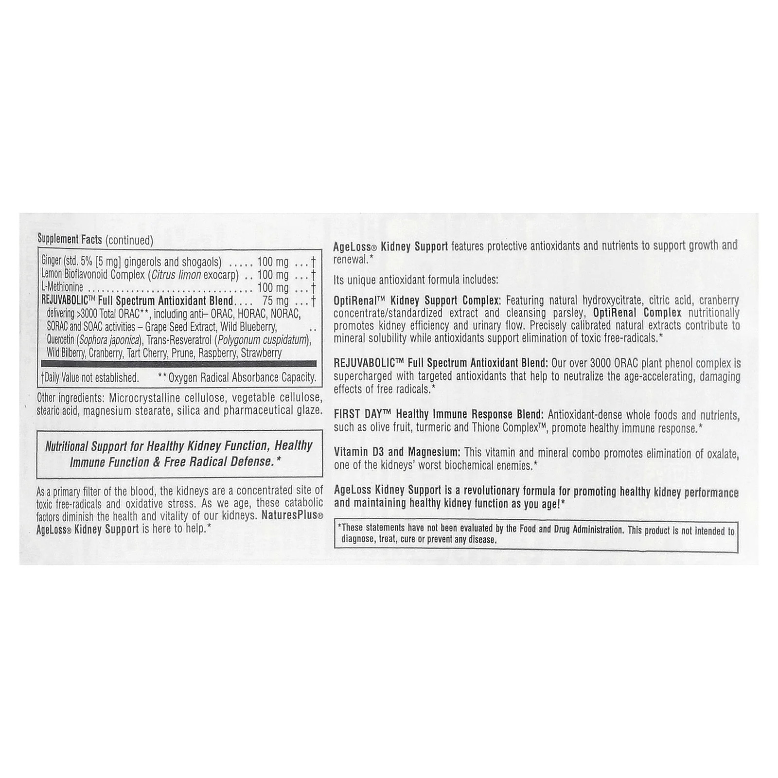 2 X NaturesPlus, AgeLoss� Kidney Support, 90 Tablets