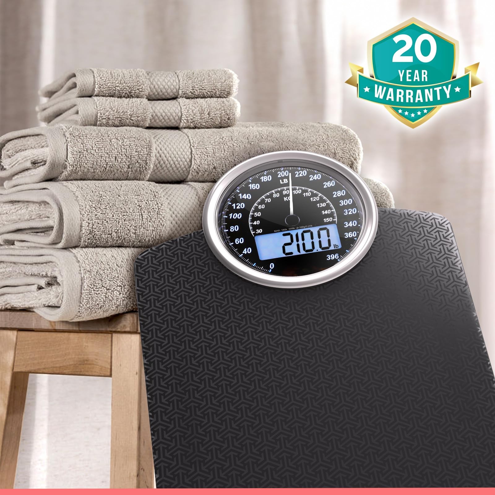 Adamson 2-in-1 Analog Digital Body Scale – 400 lb Tempered Glass Large Display