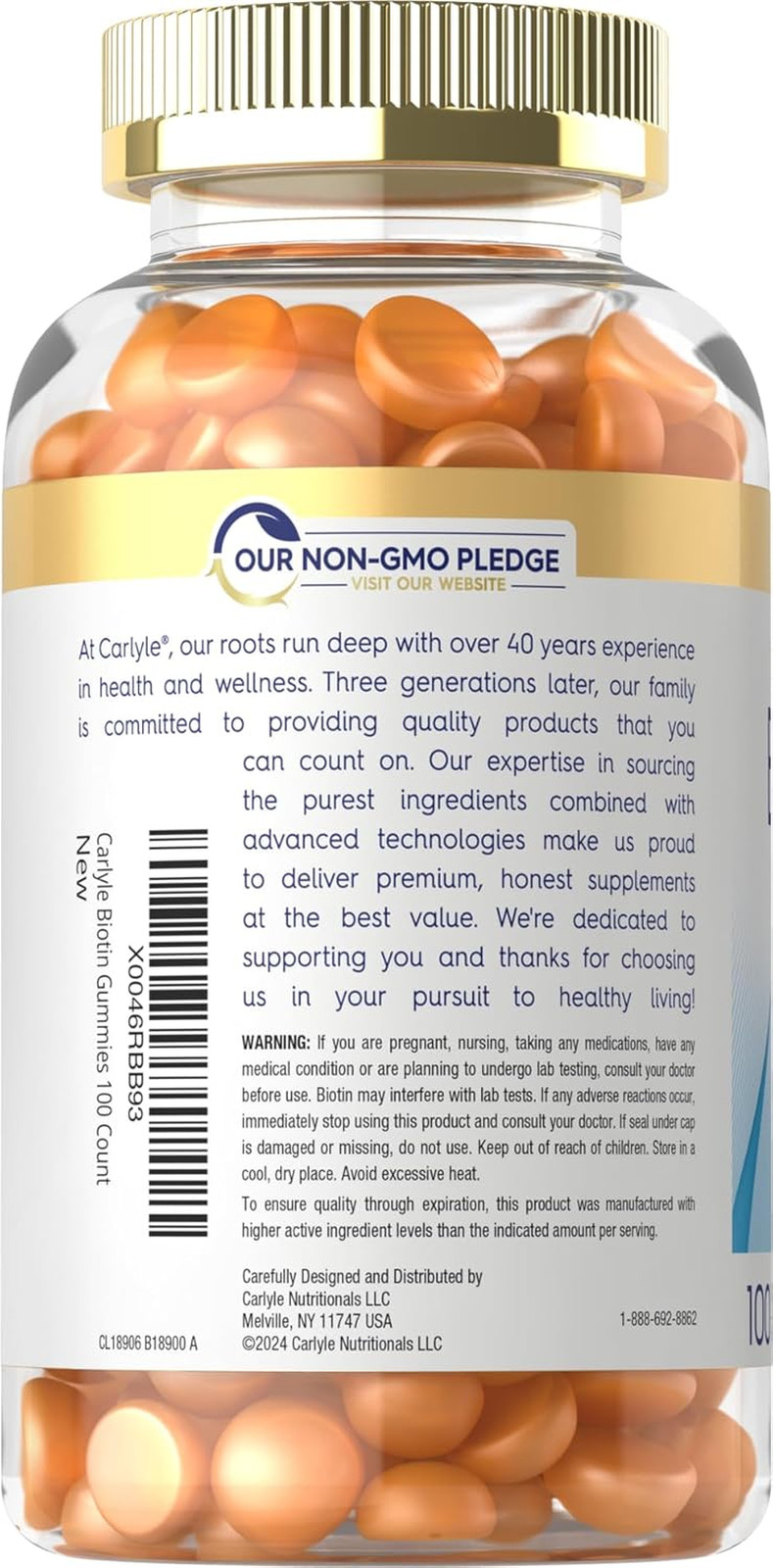 Biotin 10000Mcg Gummies 100 Count Peach Flavor Supplement Vegan, Non-Gmo, Gluten
