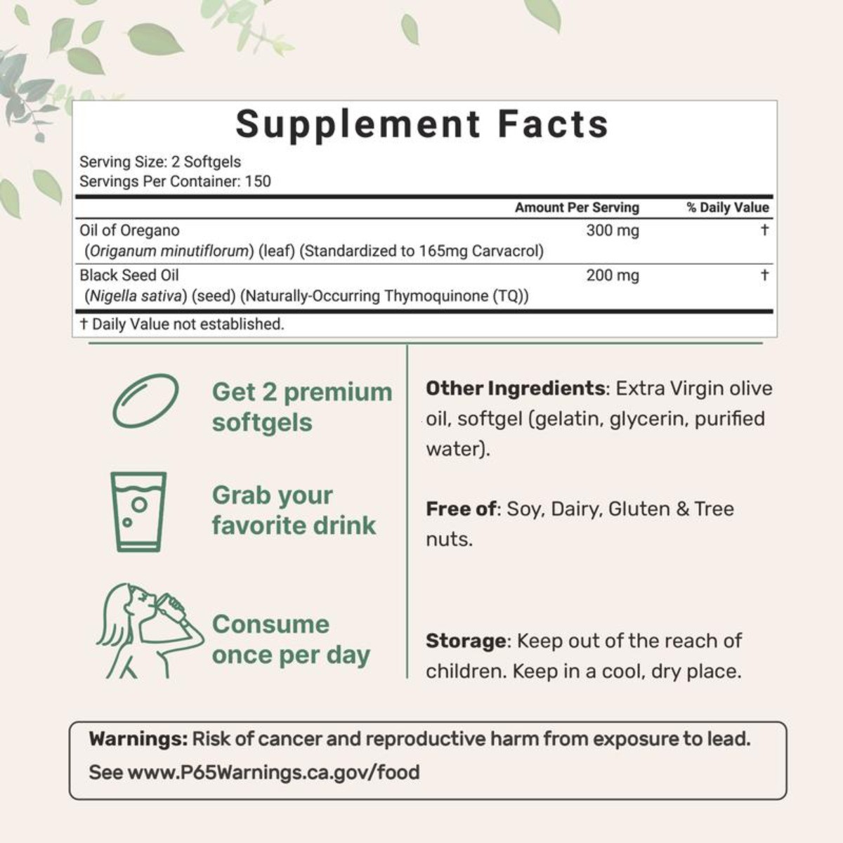 2-in-1 Oil of Oregano & Black Seed Softgels–with Carvacrol for Immune & Wellness