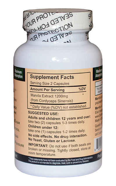 Elixir Industry Marvlix Cordyceps Sinensis Mushroom Immune, Heart, Lung 120 Caps