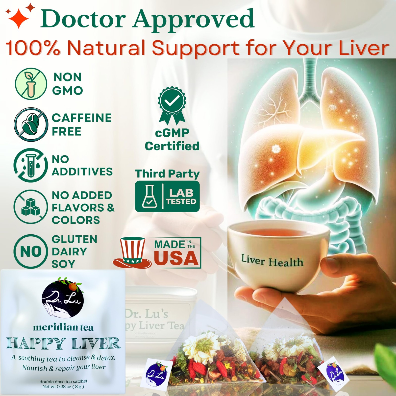 Dr. Lu’s Happy Liver Tea | 100% Natural Cleanse 15 Count (Pack of 1)