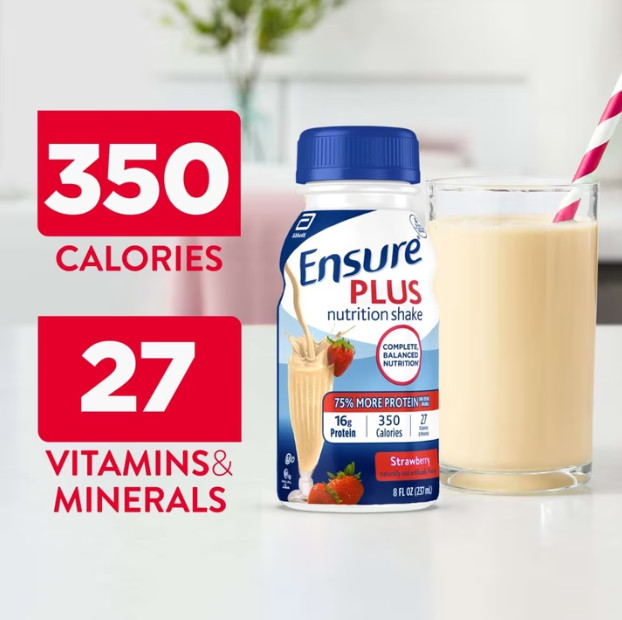 Ensure Plus Strawberry Nutrition Shake 16g Protein 8 fl oz 6 Pack Meal Drink