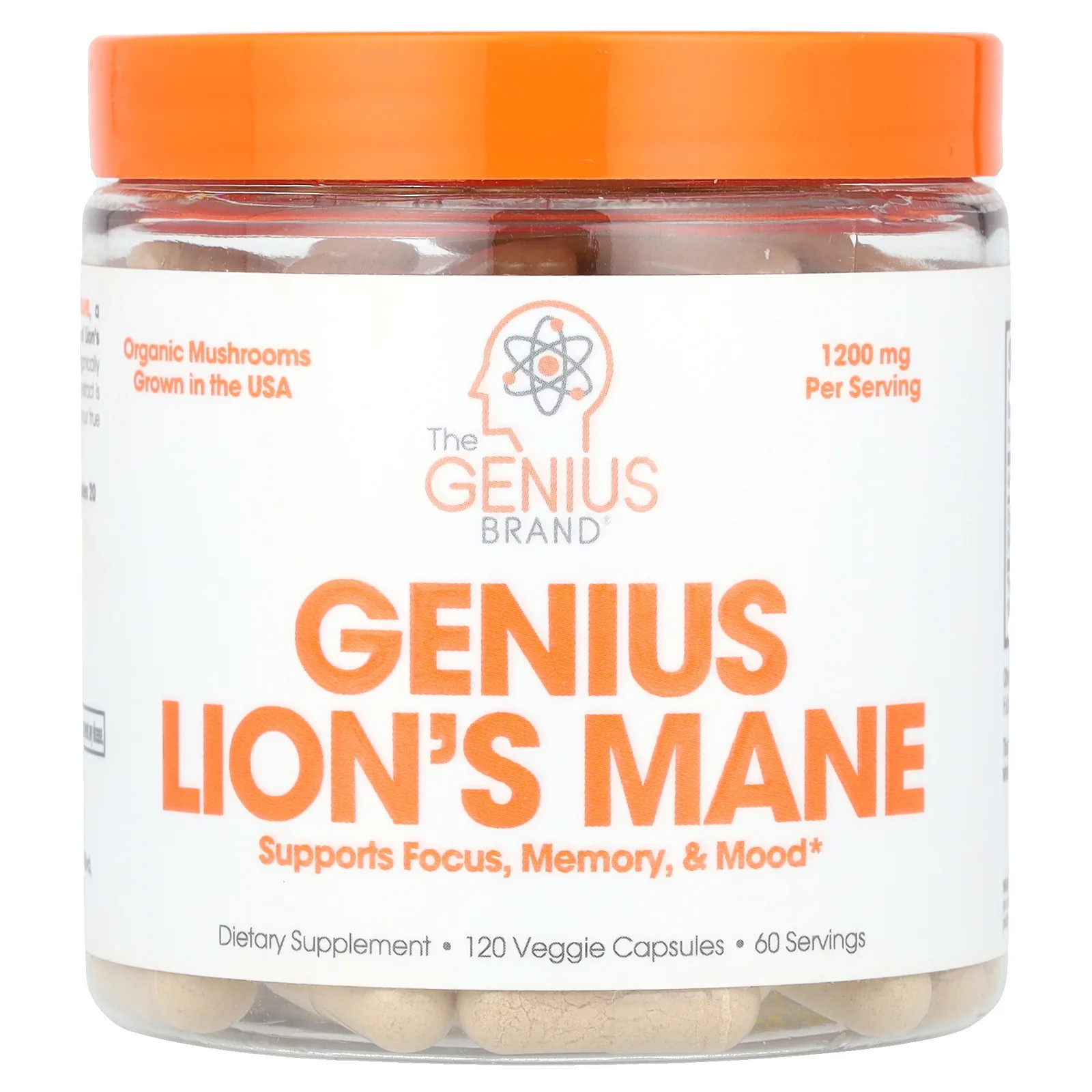 2 X The Genius Brand, Genius Lion’s Mane, 120 Veggie Capsules (600 mg per Capsu