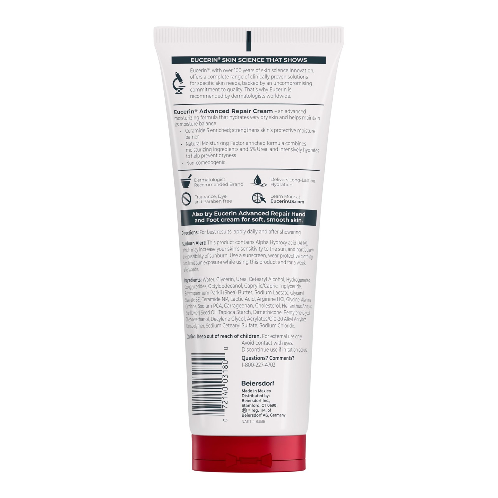 Eucerin Advanced Repair Body Cream, Urea Enriched, 8 Ounce (Pack of 1), White