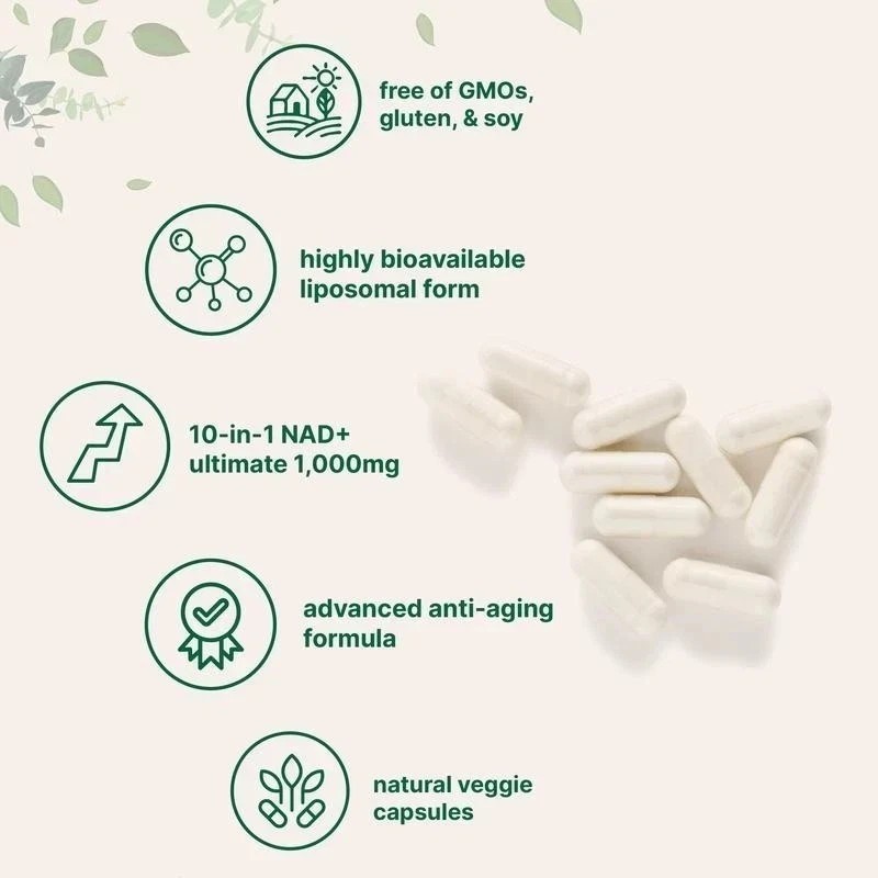 3PCS Liposomal NAD+ Ultimate 1,000mg 60 Veggie Capsules 10-in-1 with Resveratro