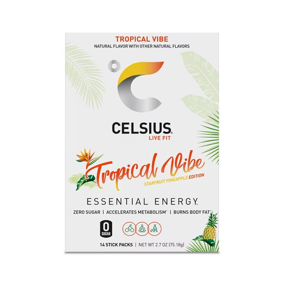 New CELSIUS On The Go Energy Drink Mix, Tropical Vibe (14 Stick Pack)