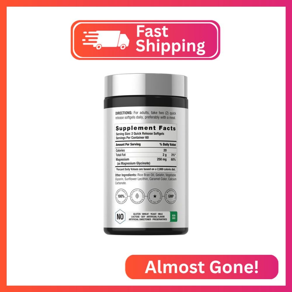 Horbäach Magnesium Glycinate | 250mg | 120 Softgels | Non-GMO and Gluten Free Su