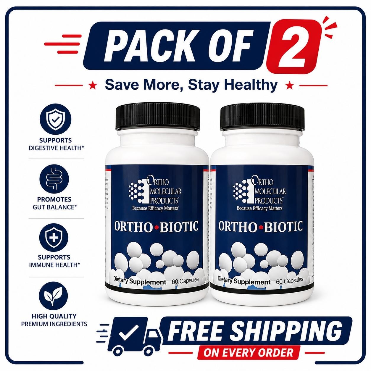 Ortho Biotic Dietary Supplement – Pack of 2 Premium Probiotic for Healthy Gut
