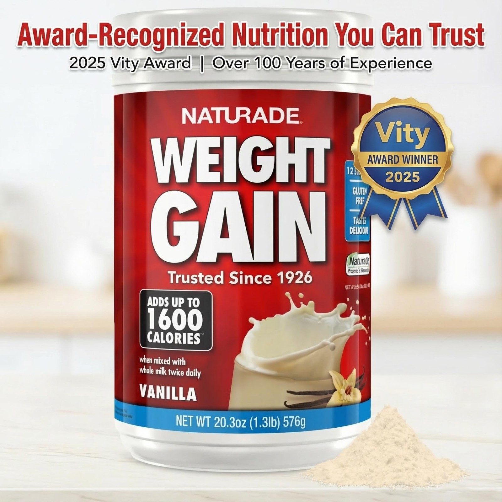 Naturade Weight Gain Nutrition Drink Mix for 20.3 Ounce (Pack of 1), Vanilla