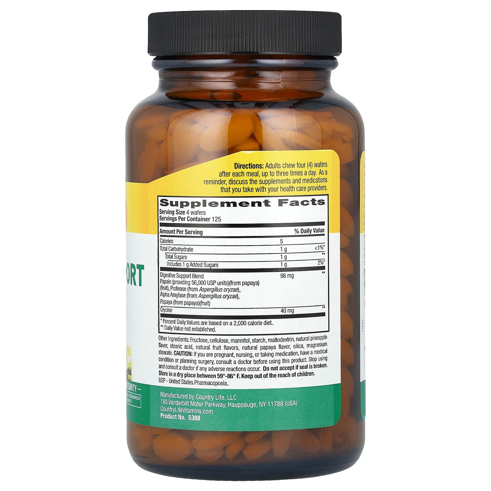 2 X Country Life, Papaya Digestive Support, Pineapple Papaya, 500 Chewable Wafe