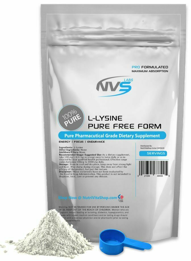 NVS 100% PURE L-LYSINE NVS USP GRADE KOSHER nonGMO USA VEGAN FREE SHIPPING
