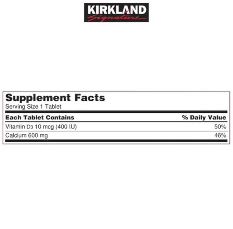 Kirkland Signature Calcium 600mg + Vitamin D3 500 Tablets | High Potency