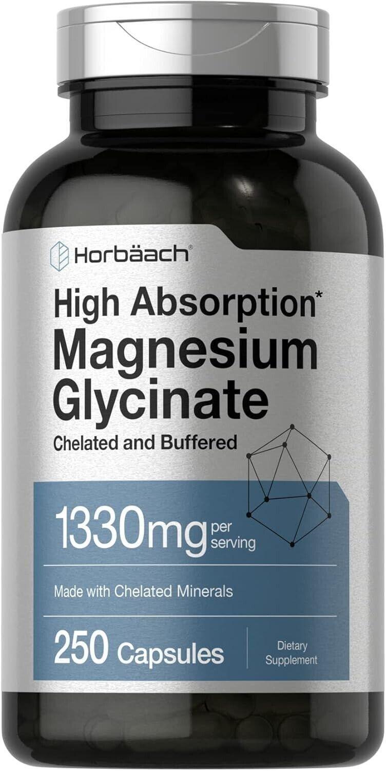 Horbaach – Glicinato De Magnesio Tamponado, 1330 Mg | 250 Cápsulas | Con Mineral