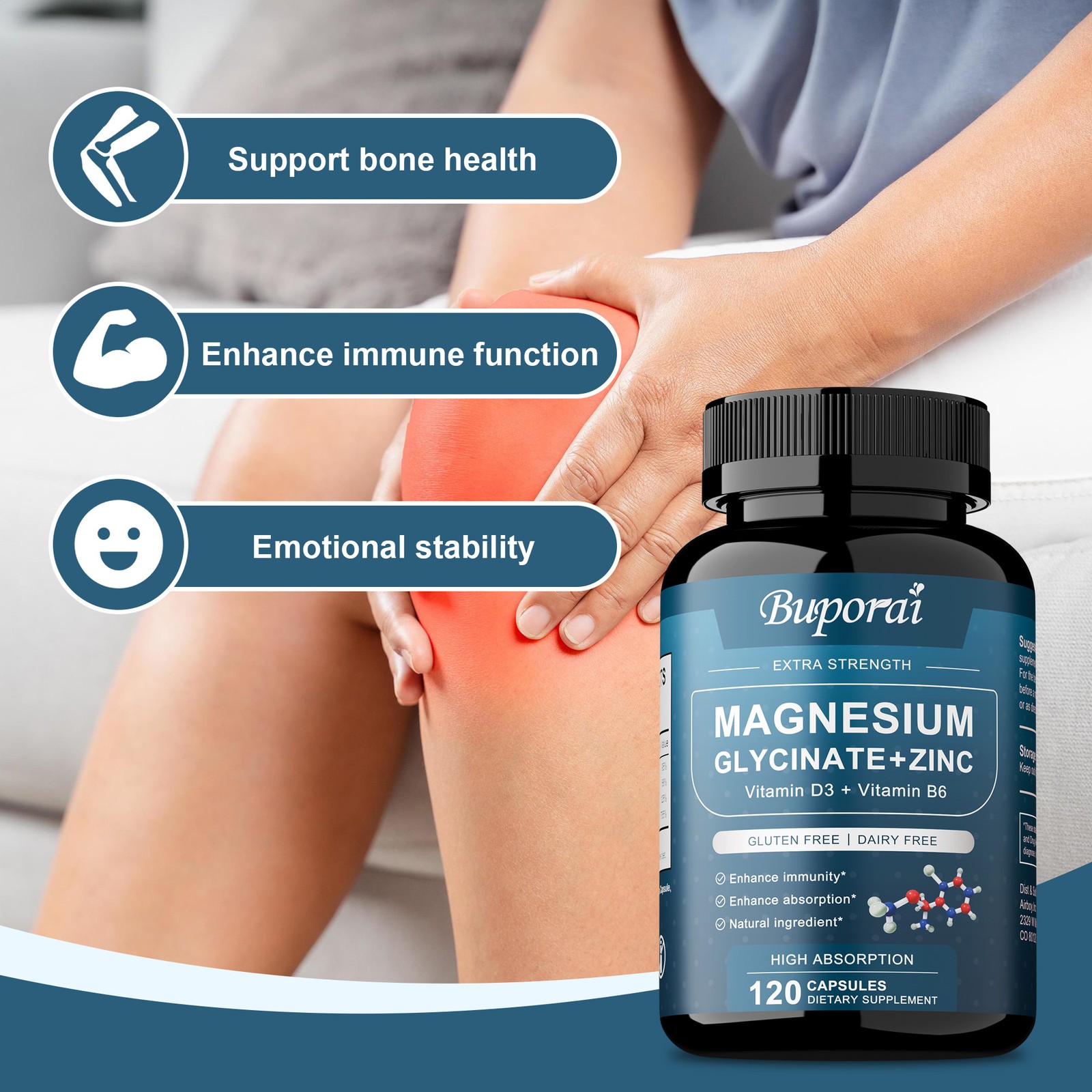 Magnesium Glycine +Zinc 240pcs-Brain and Joint Health,Enhance Cognitive Function