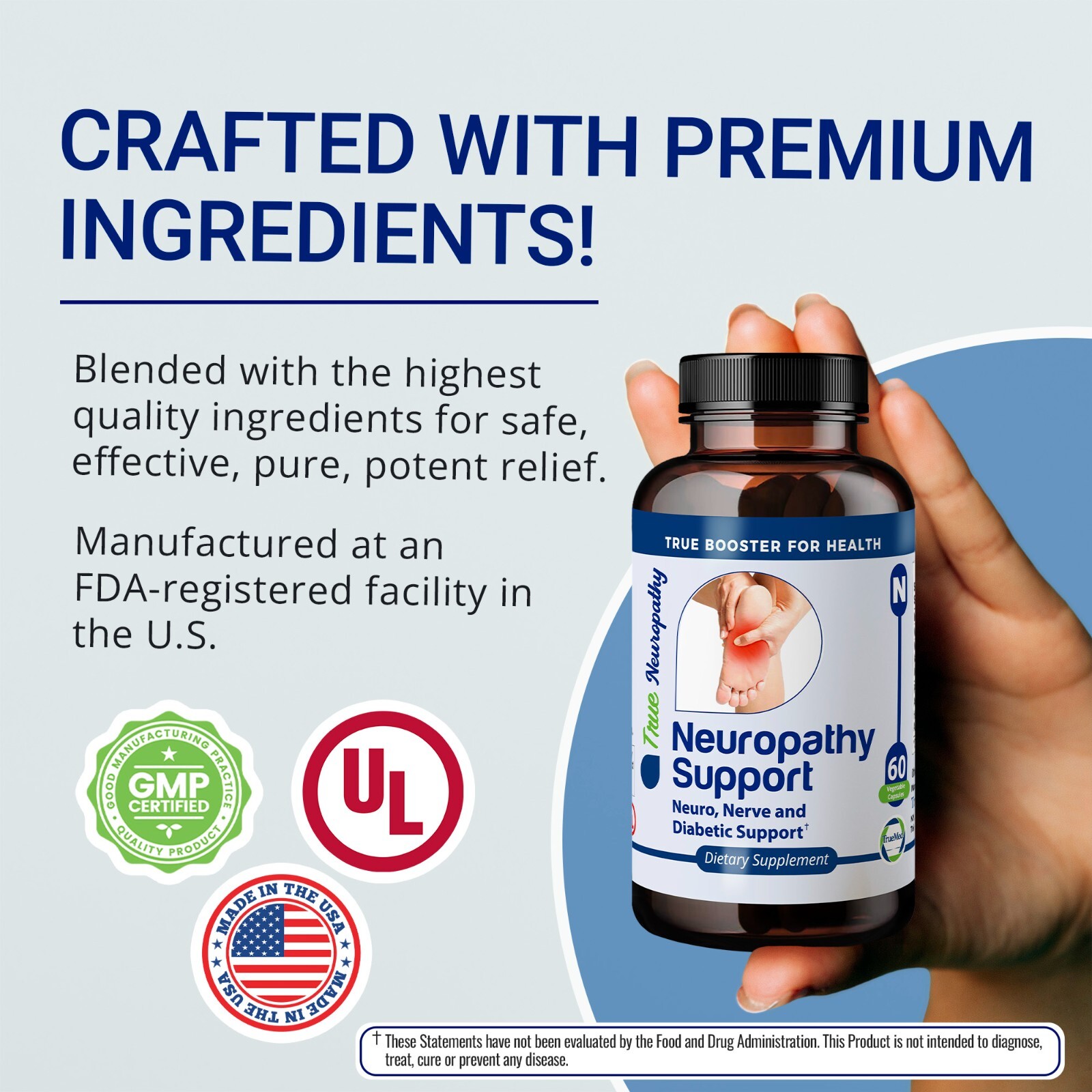 TrueMed Neuropathy Support Nerve, Foot Pain Vitamin D3, Supplement 60 Capsules