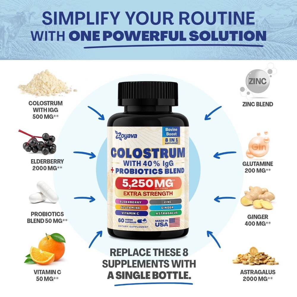 Bovine Colostrum Capsules 5250 MG Grass Fed Cow Colostrum Supplements 60