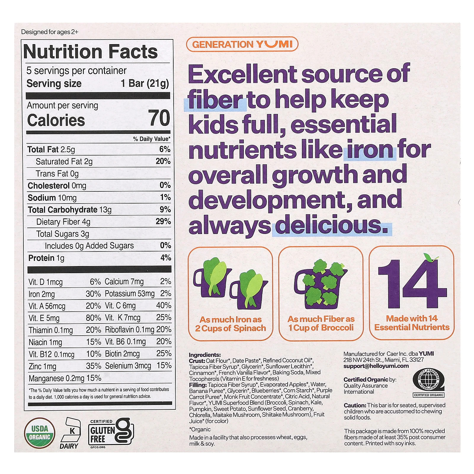 Organic Bar, Toddler, Blueberry & Purple Carrot, 5 Bars, 0.74 oz (21 g) Each