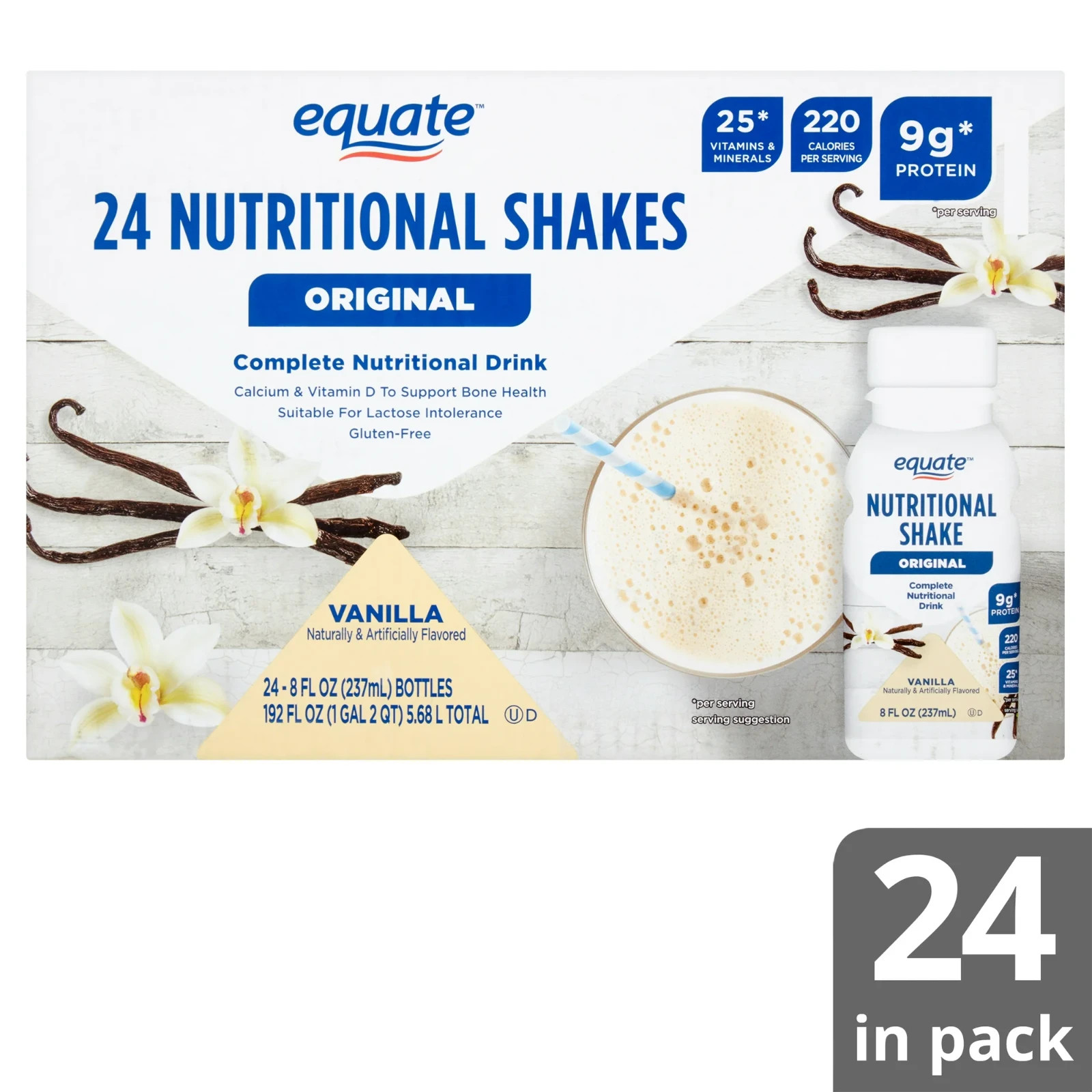 Equate Original Meal Replacement Nutritional Shakes, Vanilla, 8 Fl Oz, 24 Count