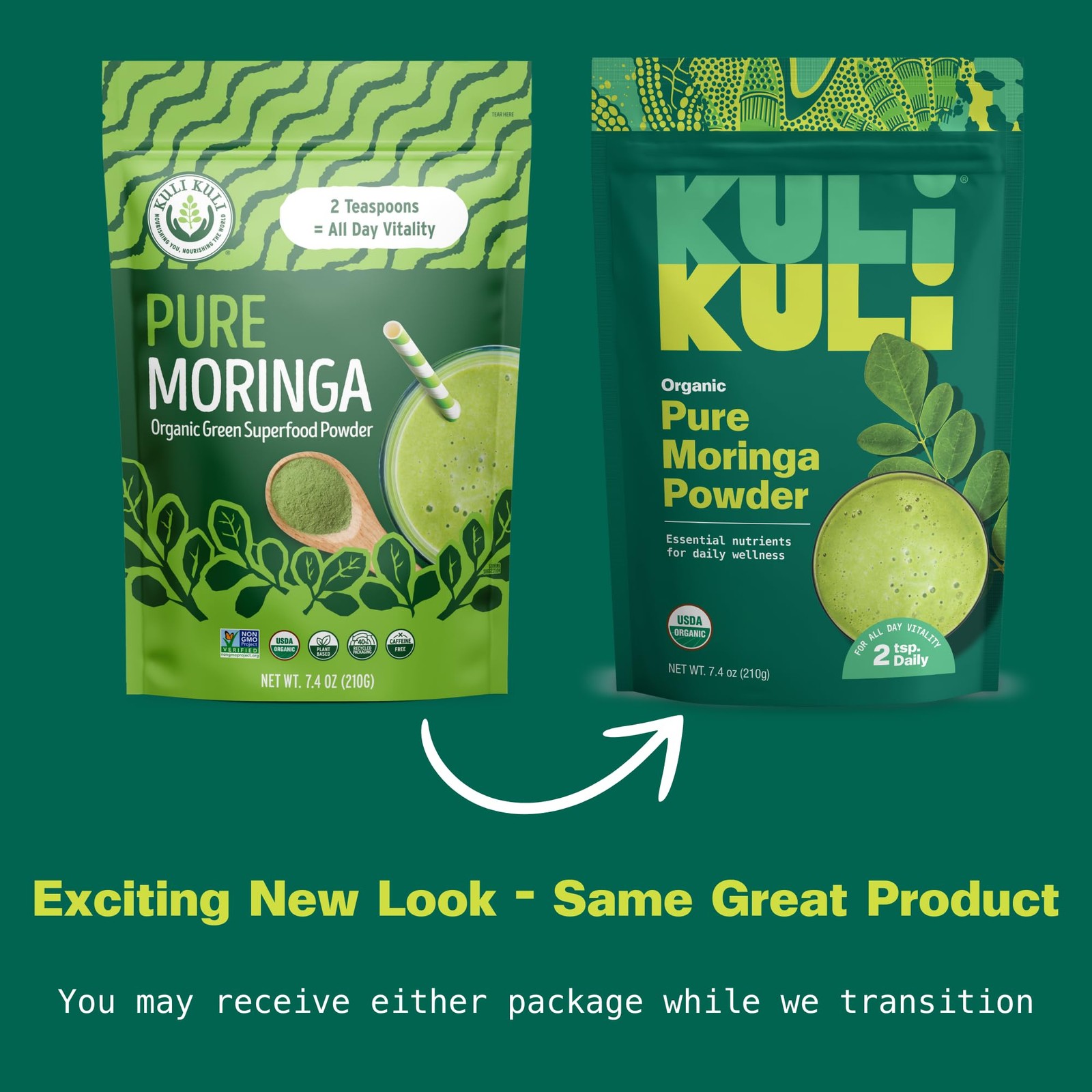 Kuli Moringa Oleifera Organic Leaf Powder 7.4 Ounce (Pack of 1), Natural