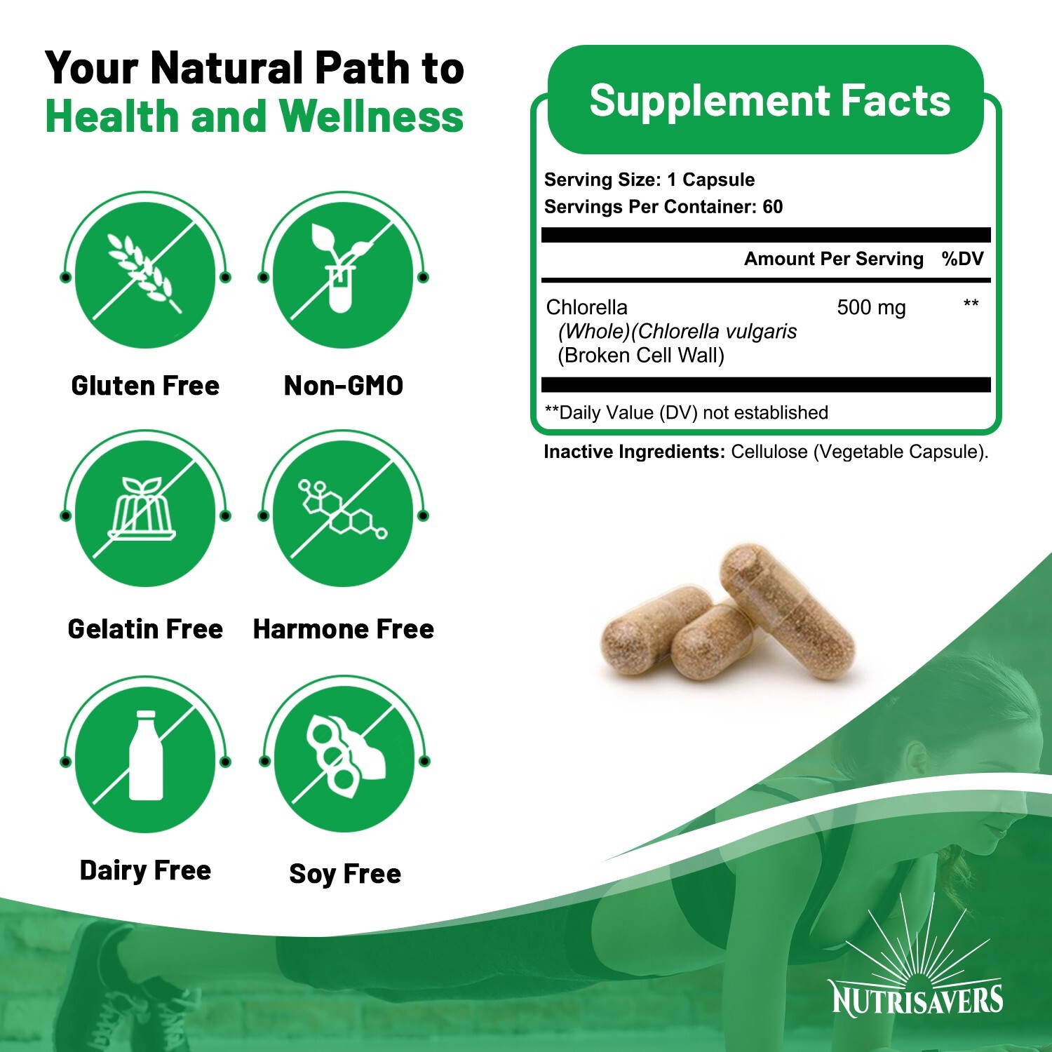 Pure Chlorella 60 Cap – Immune Support, Detox, Energy Boost, Reduce Body Fatigue