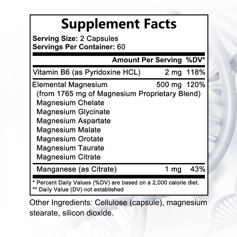 7 in1 Magnesium Suplement 500mg 30/60/120Caps Health ,Heart,Muscle Non-GMO