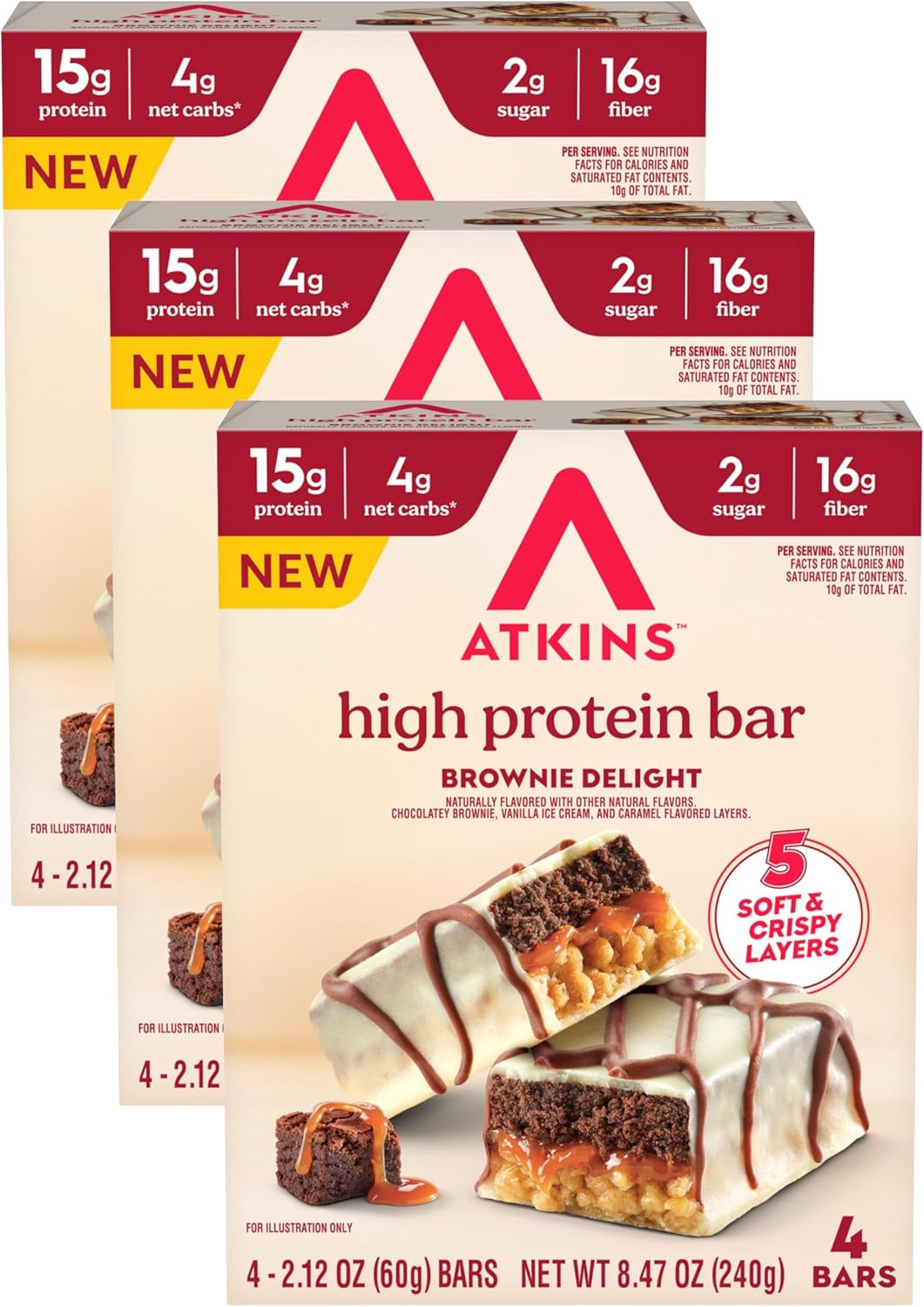 New High Protein Bars, Brownie Delight Flavor, 15G of Protein, 4G Net Carbs, 4