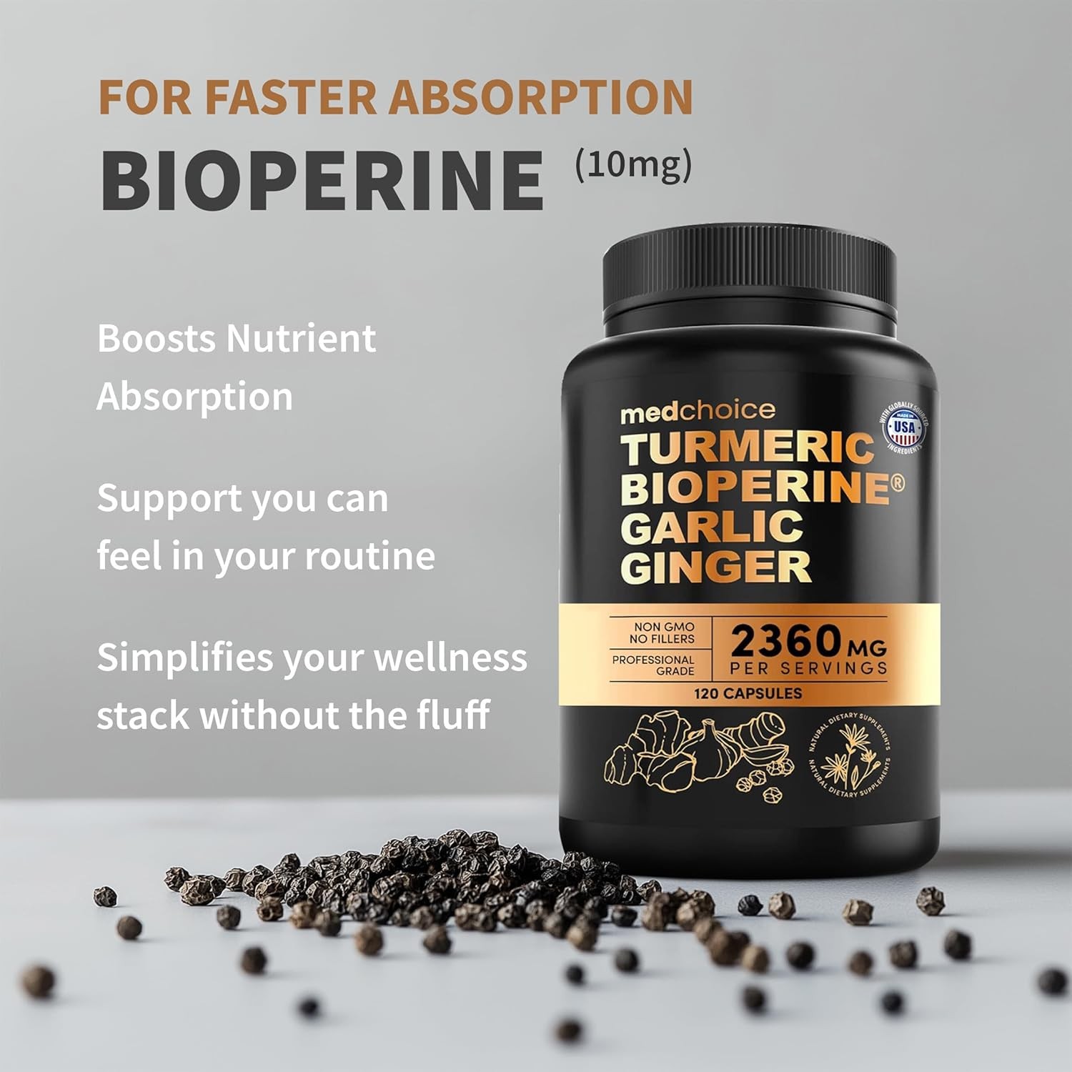 4-in-1 Turmeric Joint Support Supplements with Garlic and BioPerine – 2360 mg Hi
