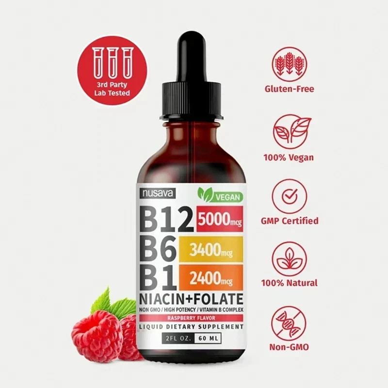 Vitamin B12 Liquid Supplement Dropswith B6, B1, Niacin & Folate -Edible Relief