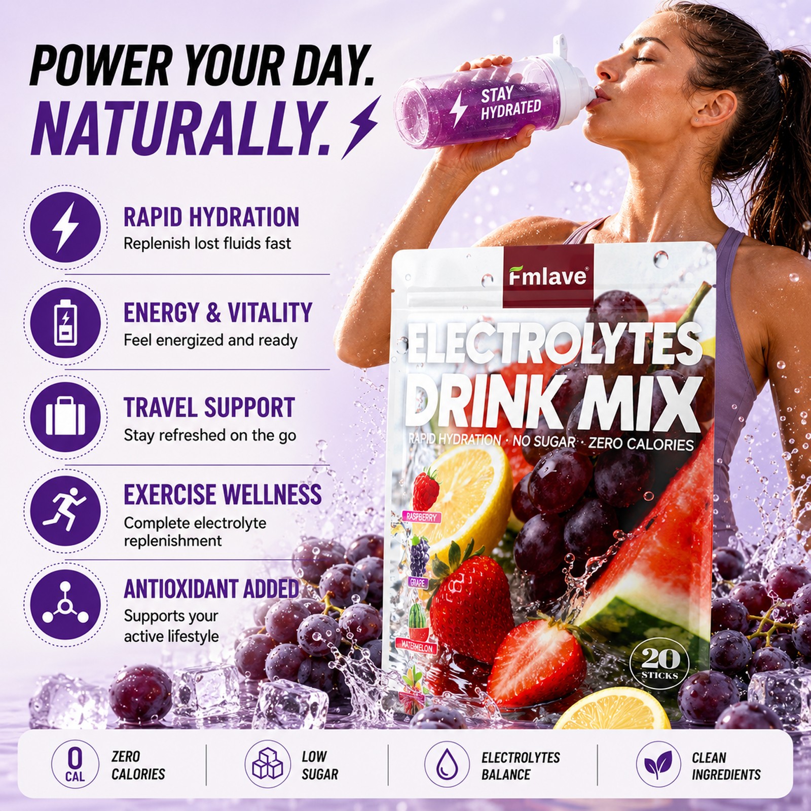 Electrolyte Hydration Packets – Best Electrolytes Drink Mix – Sugar Free Formula