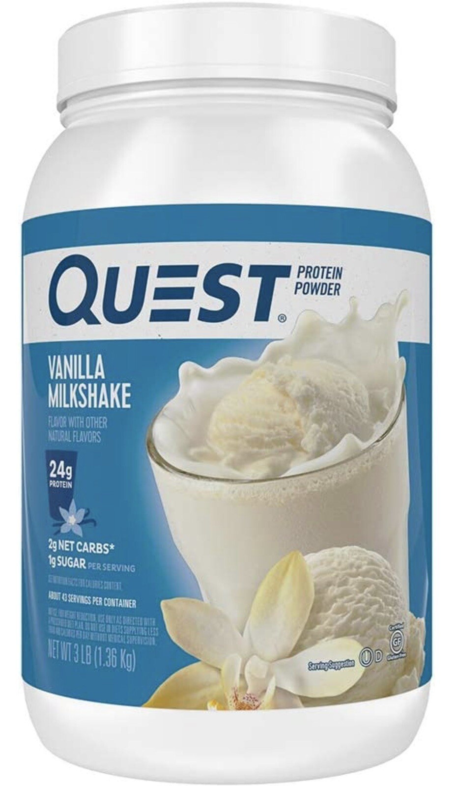 Quest Nutrition Vanilla Milkshake Protein Powder, Low Carb, 48 Ounce (Pack of 1)
