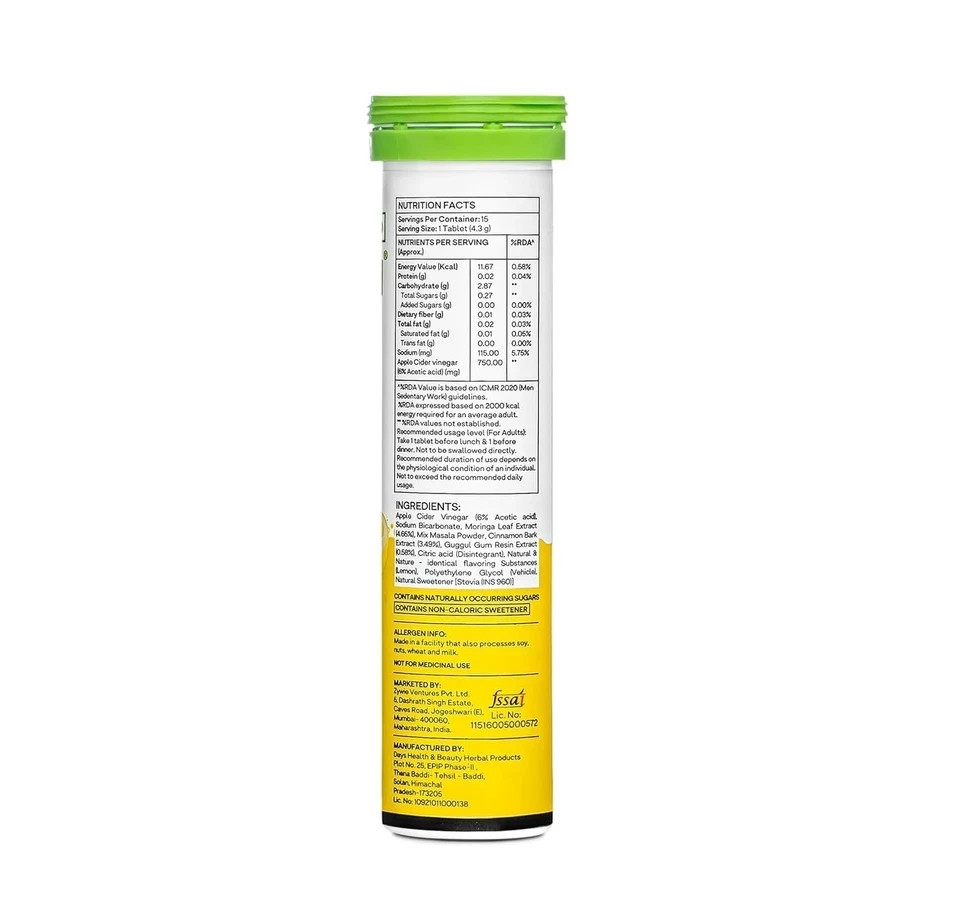 OZiva ACV Moringa Tablets Effervescent Lemon Masala 180 Tablets Free shipping