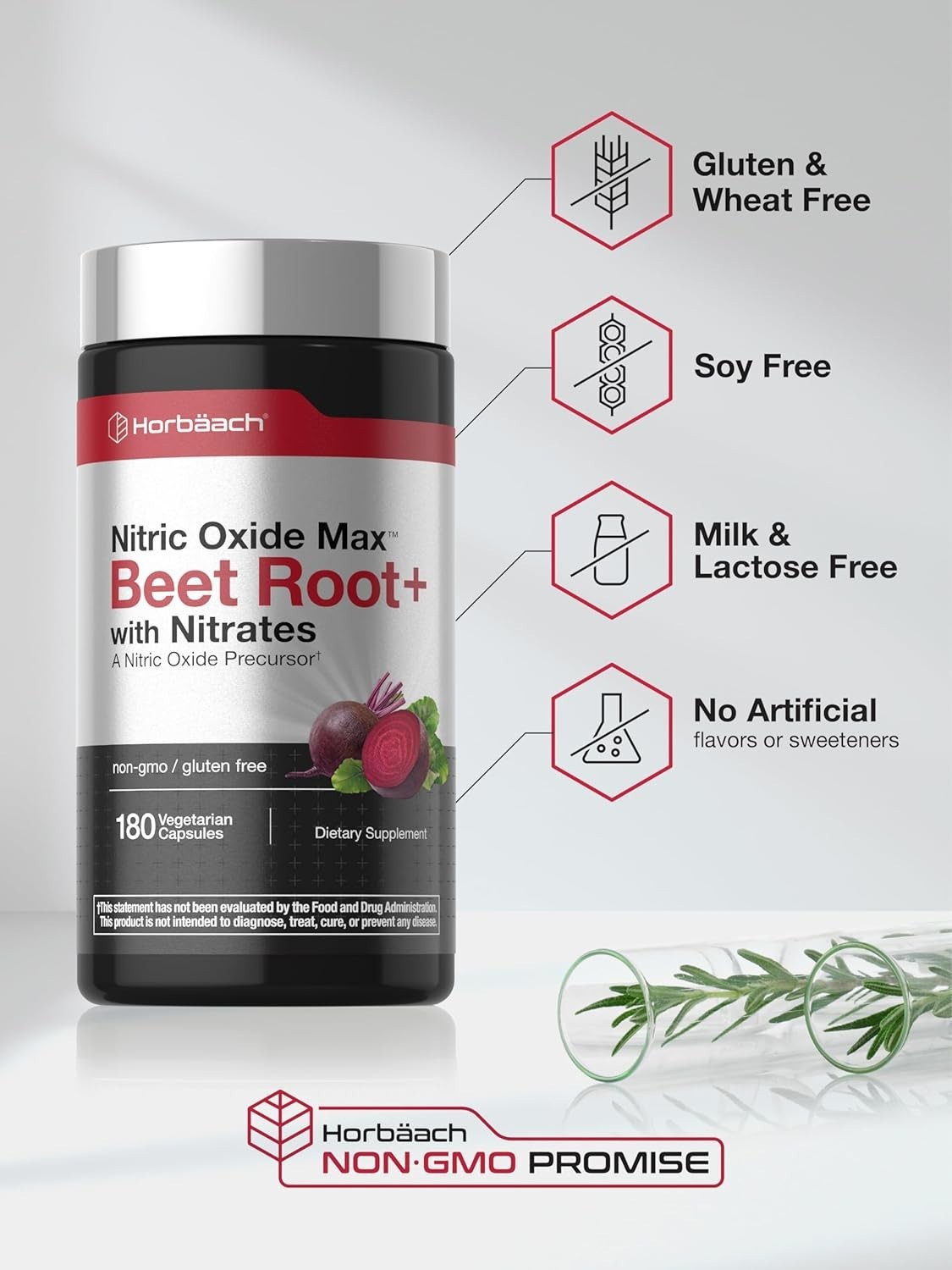 Nitric Oxide Beet Root Capsules | With Nitrates | 180 Count | by Horbaach