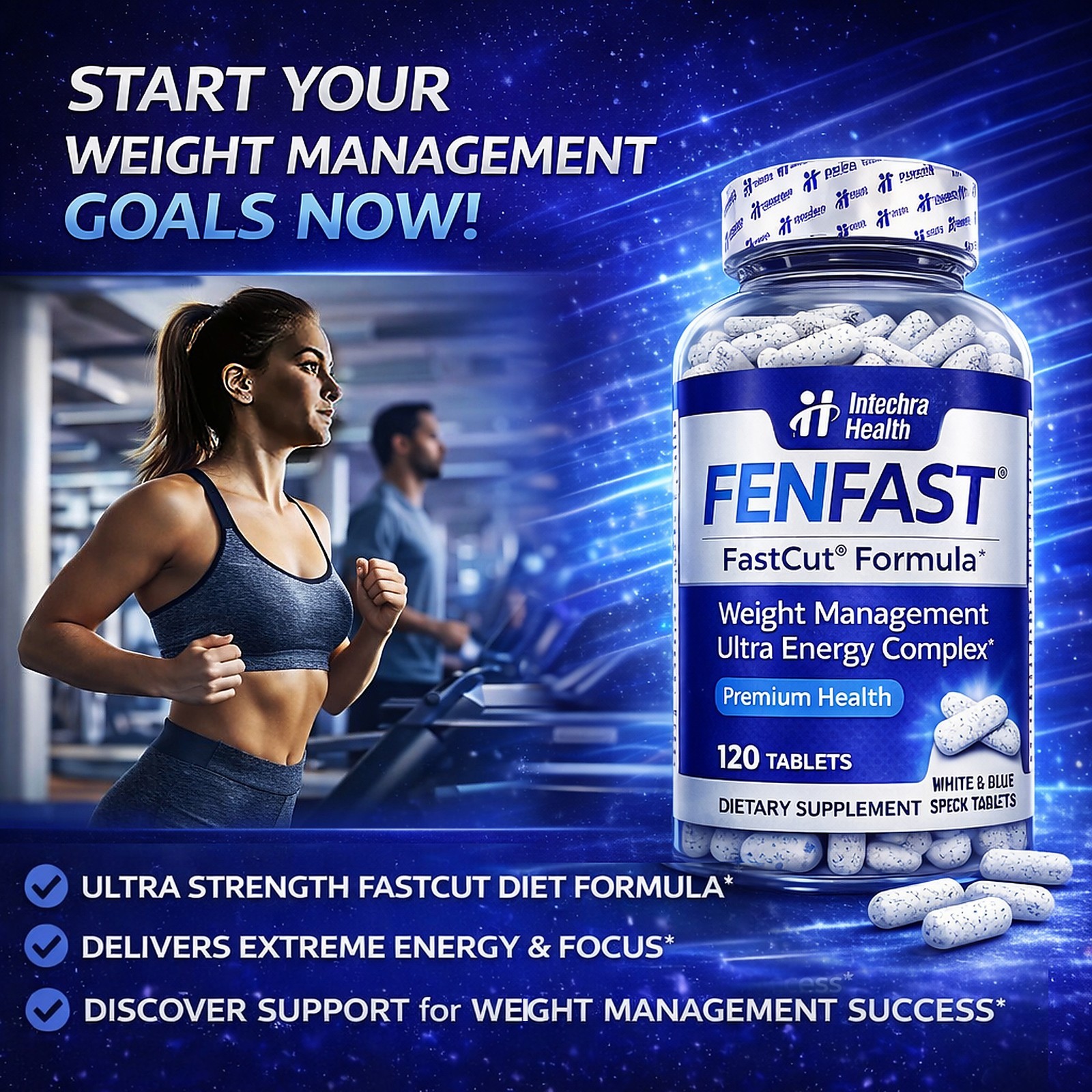 Fenfast 3 Bottle Pack! Weight Management Energy Diet Pills – White/Blue Tablets