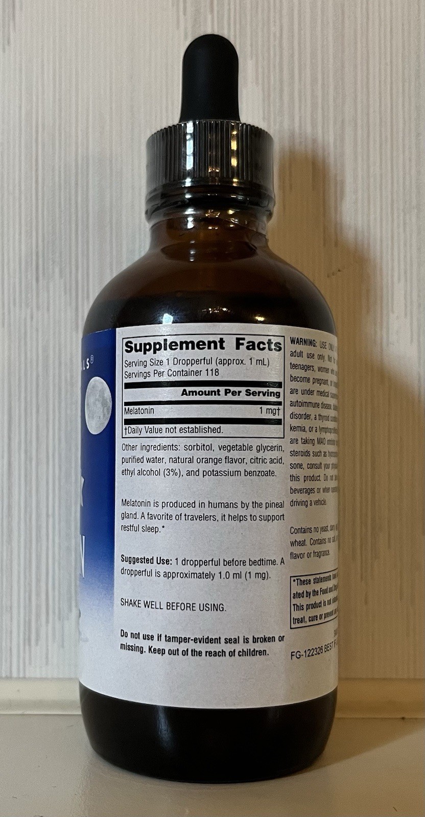 Source Naturals Melatonin Liquid 1 mg per Serving 4 fl oz Orange Flavor