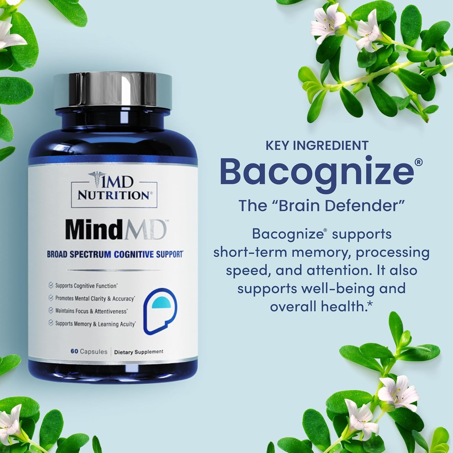 1MD Nutrition MindMD – Brain Supplement for Memory and Focus 60 Caps Pack of 2