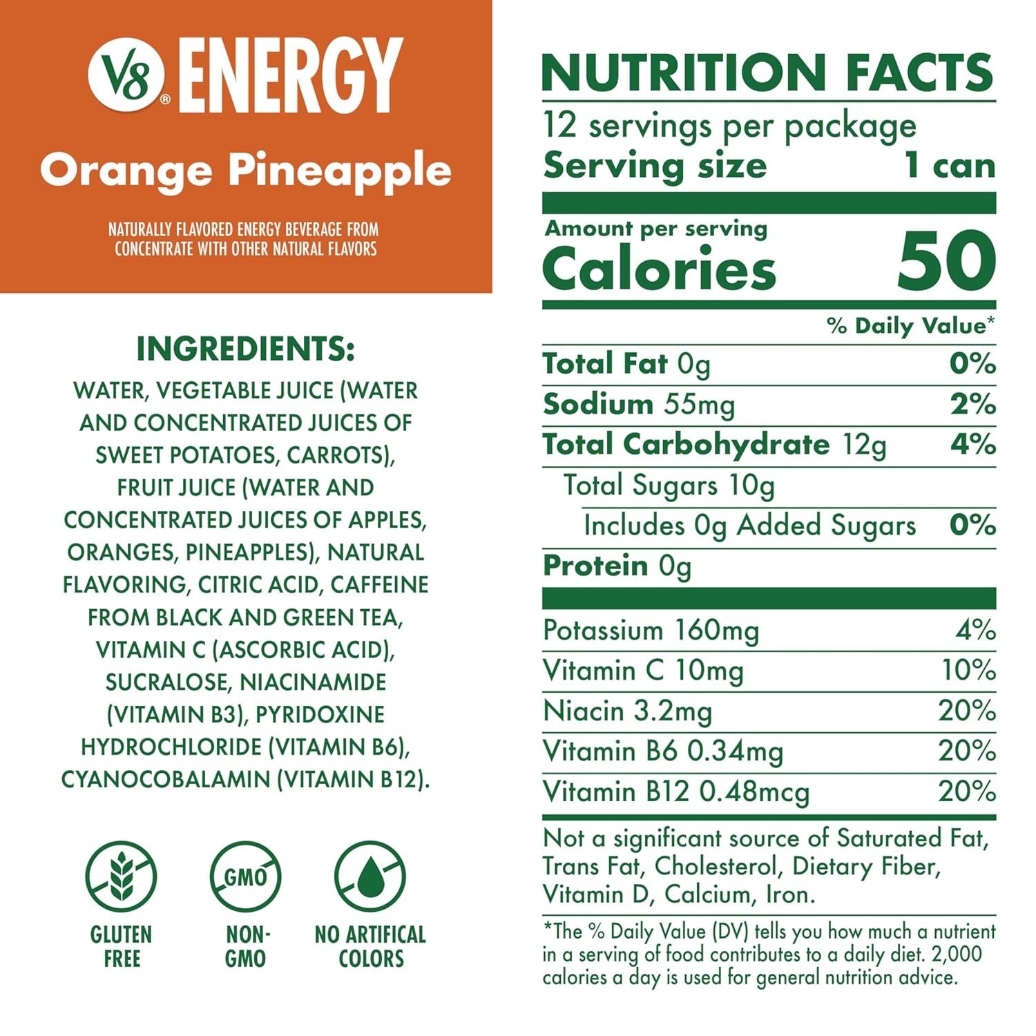 Refresh with Energy Orange Pineapple Drink – 12 Cans, 8 Fl Oz Each, Gluten Free