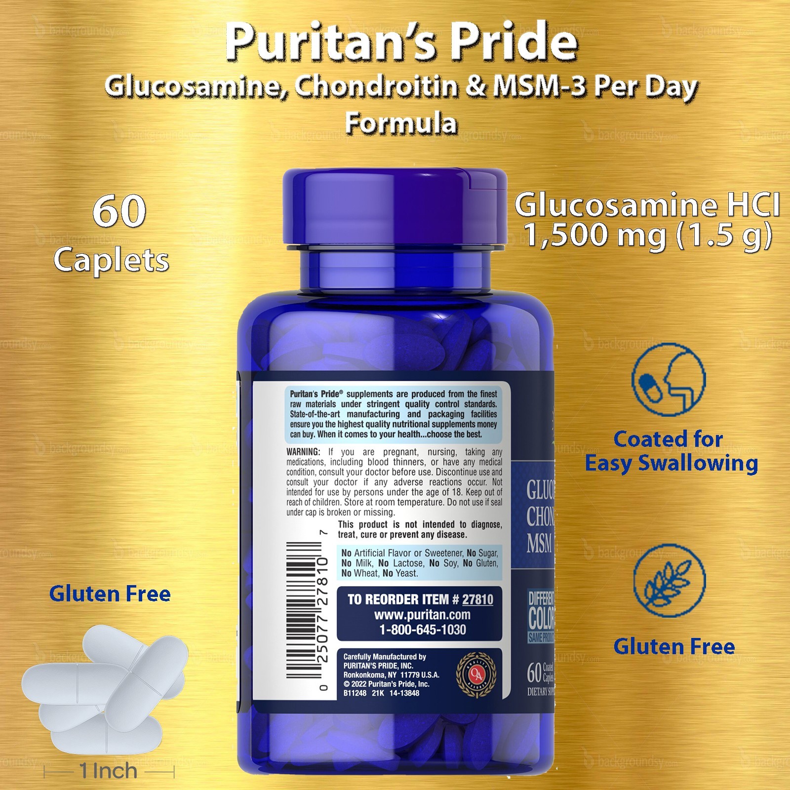 Puritan’s Pride, Glucosamine, Chondroitin & MSM, 3 Per Day Formula, 60 Caplets
