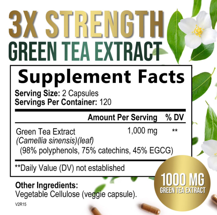 Green Tea Extract, Natural Fat Burn & Weight Loss Supplement 1000mg EGCG Capsule