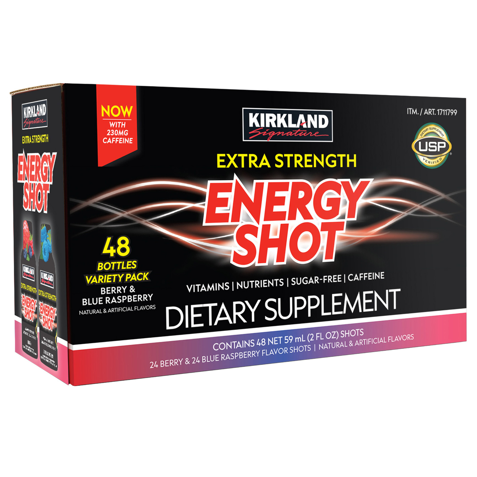 Kirkland Signature Extra Strength Energy Shot, 48 Bottles, 2 Flavors, 2 Oz Each