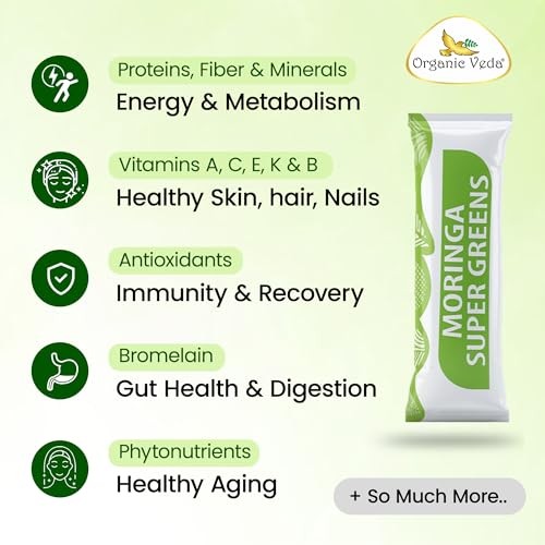 Organic Veda Moringa Super Greens 30 Sticks Drink Mix
