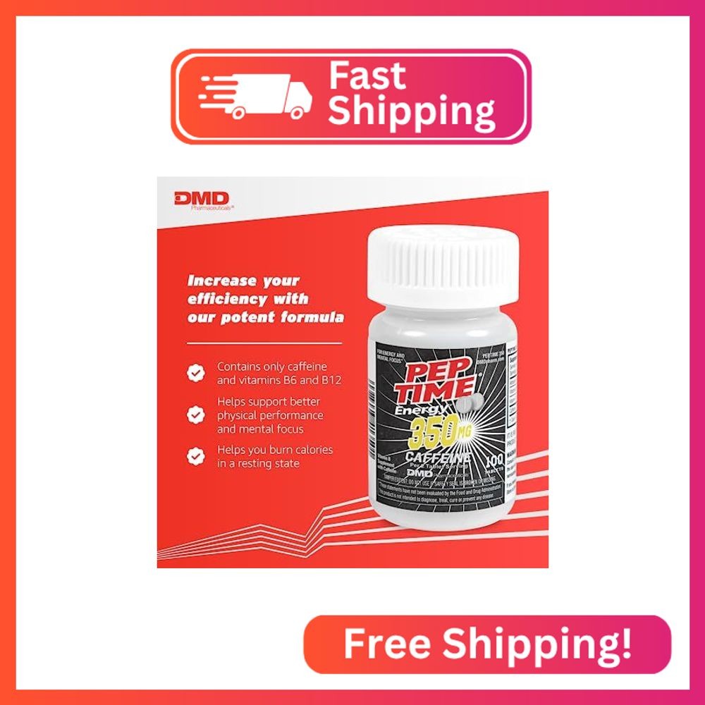 PEPTIME Energy Tablets, Vitamin B6 and B12 Caffeine Pills, 350 mg Caffeine per S