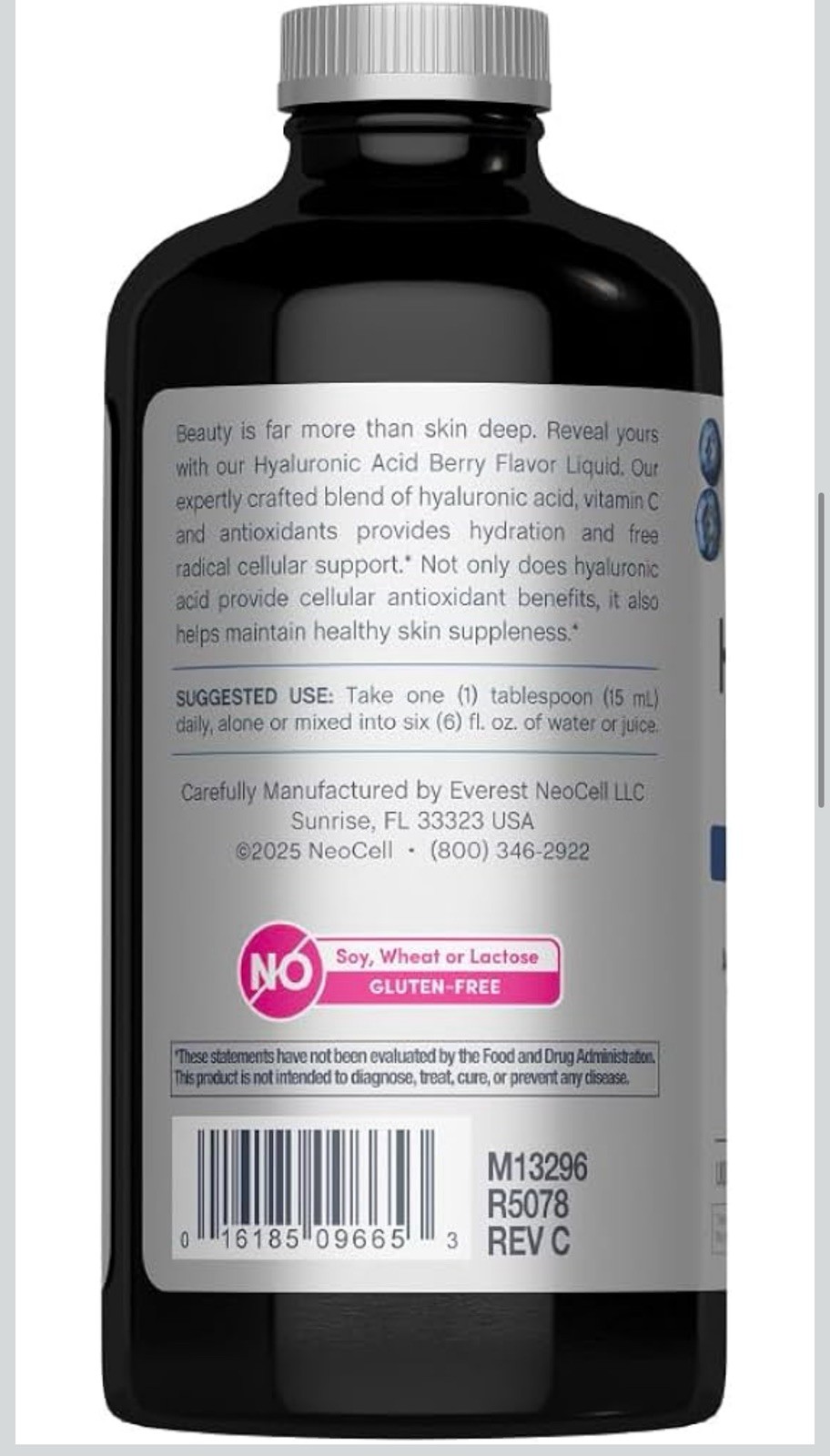 Hyaluronic Acid Liquid | 16 Fl Oz | Vitamin C | Blueberry Flavor | by NeoCell