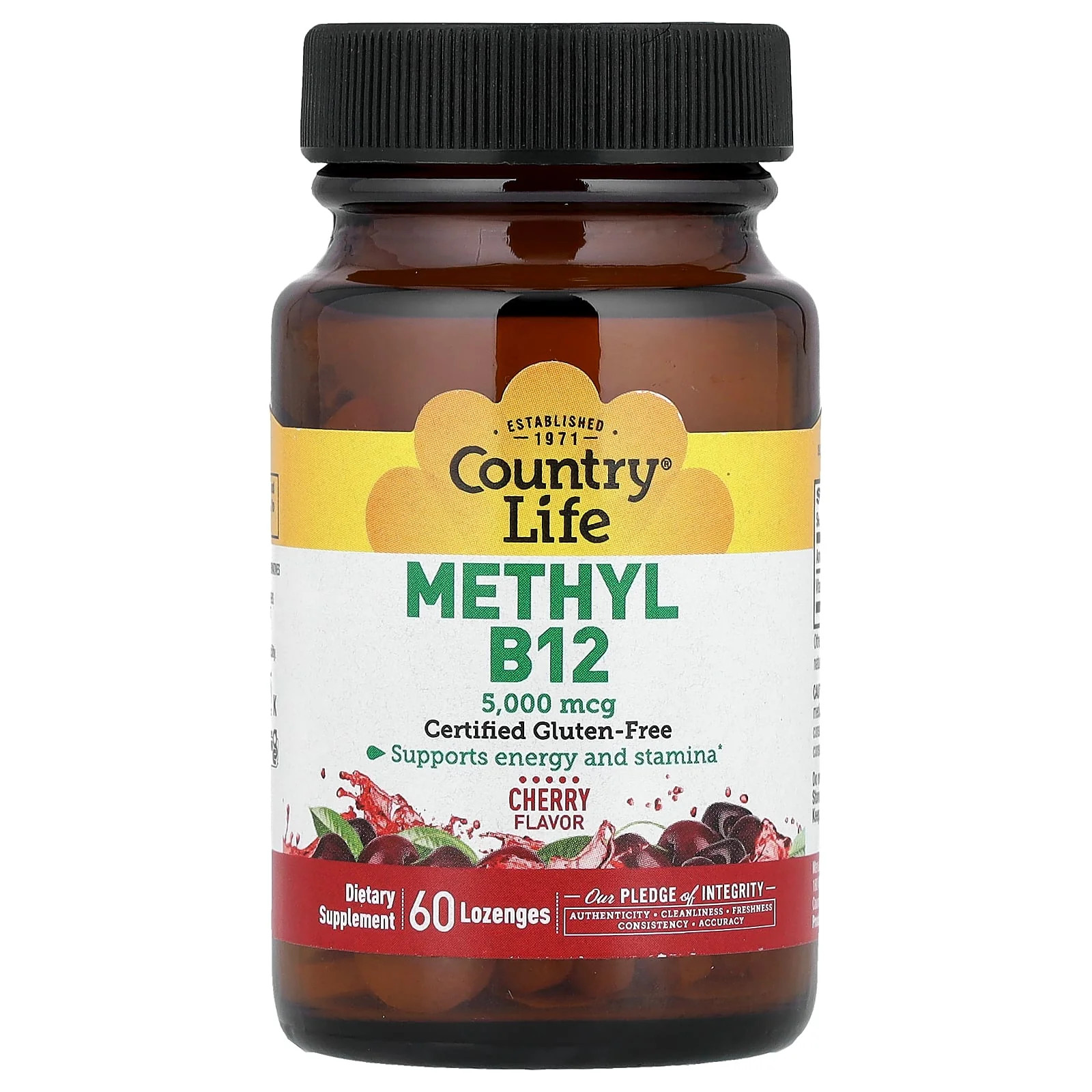 2 X Country Life, Methyl B12, Cherry, 5,000 mcg, 60 Lozenges