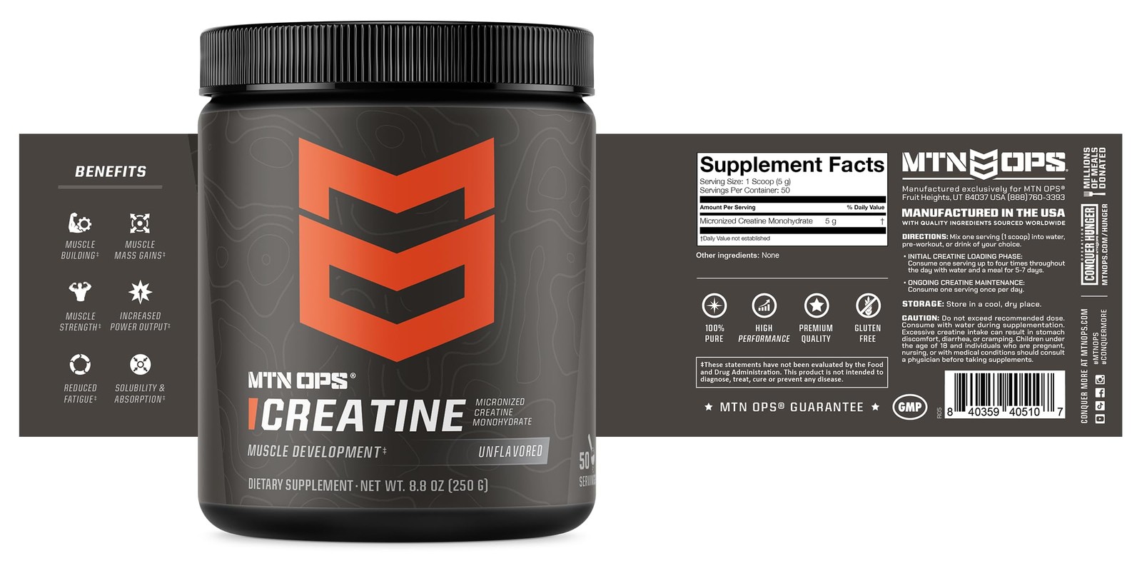 MTN OPS Micronized Creatine Monohydrate Powder – 8.8 Ounce (Pack of 1)