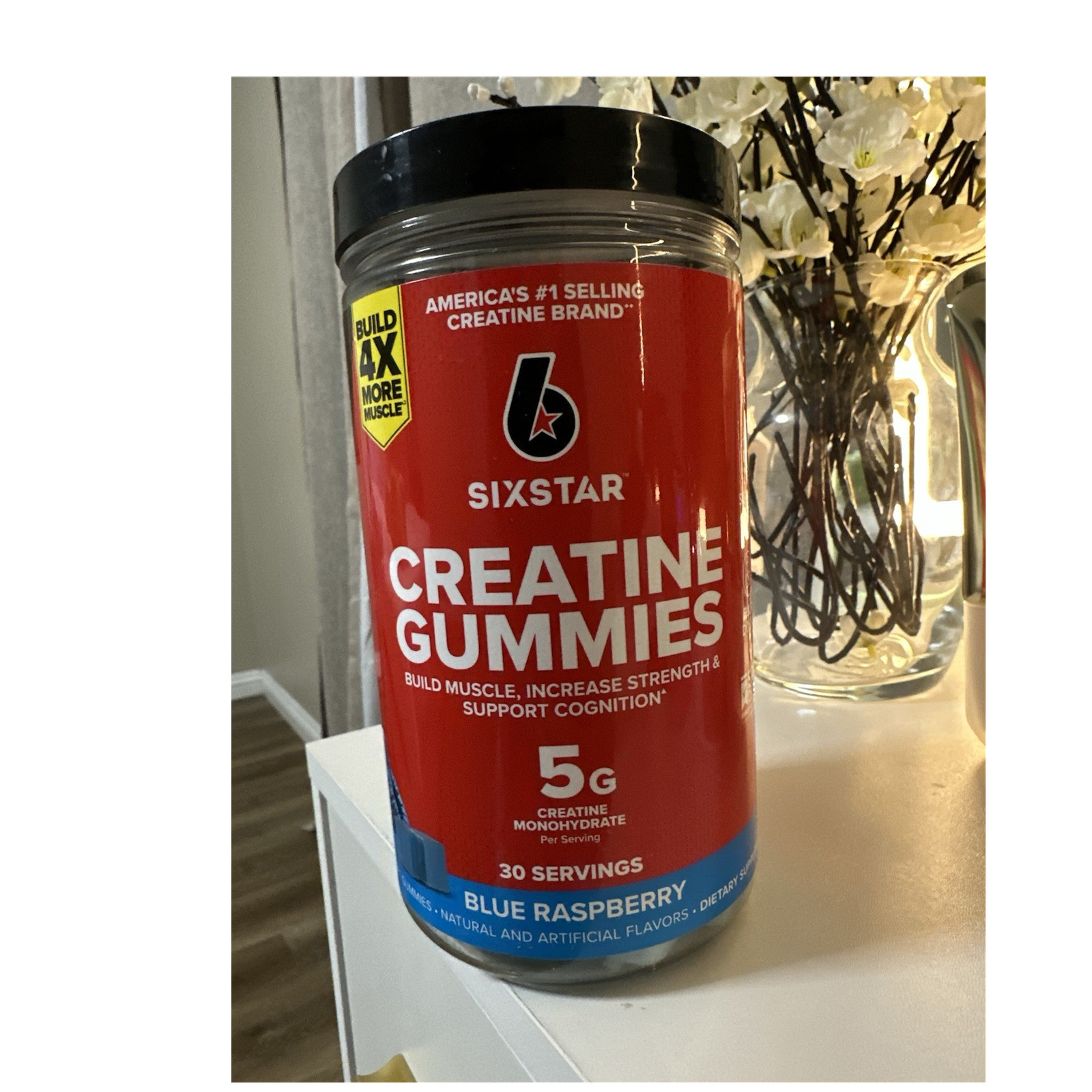 Six Star Creatine Monohydrate Gummies Blue Raspberry Sugar-Free 5g 30 Servings