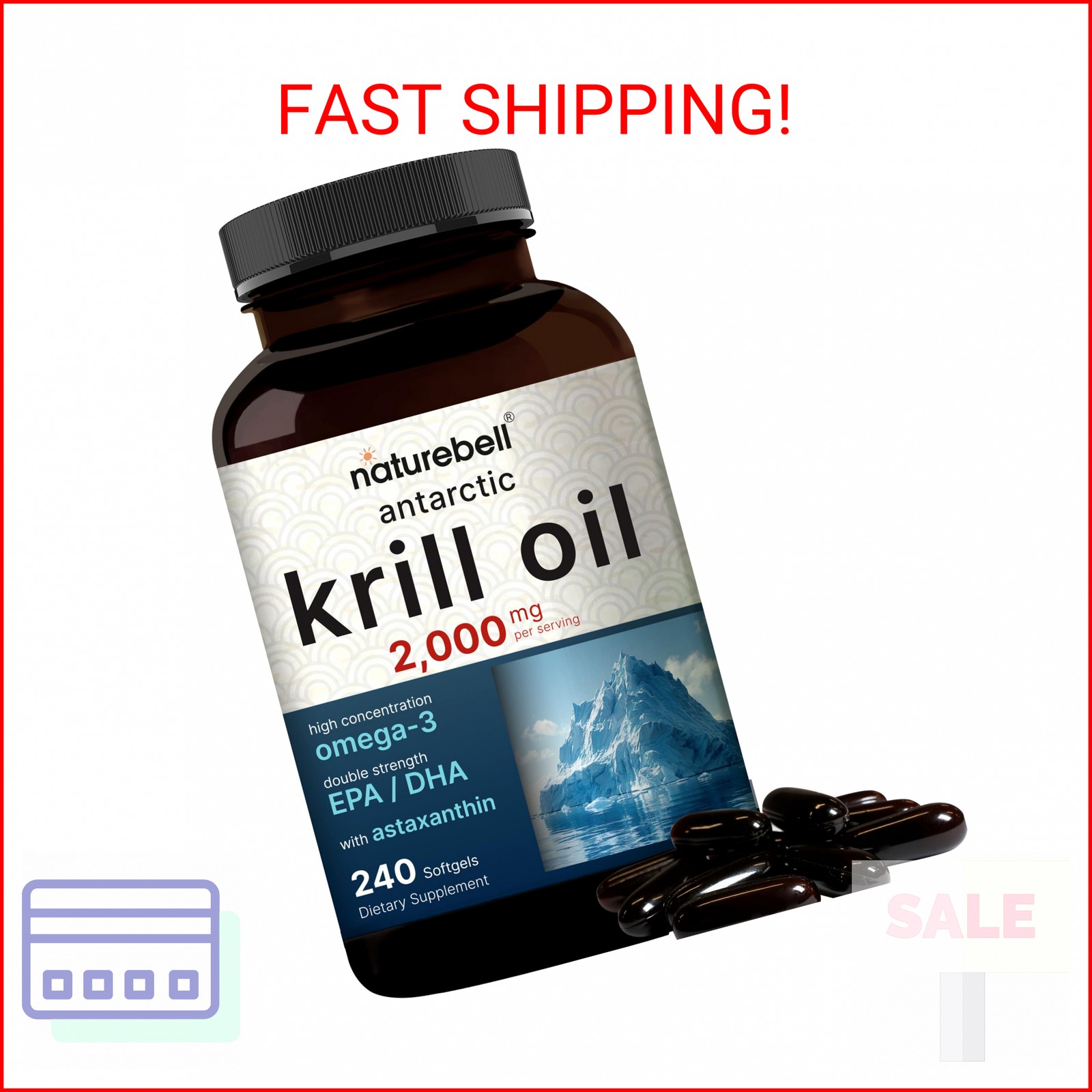 NatureBell Antarctic Krill Oil 2000mg Supplement, 240 Softgels, 3X Strength Natu